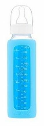 EcoViking Kojenecké láhev skleněná 240ml úzká - silikonový obal modrý