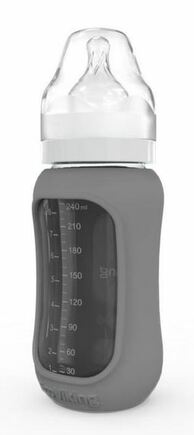 EcoViking Kojenecké láhev skleněná 240ml široká - silikonový obal Granite Grey