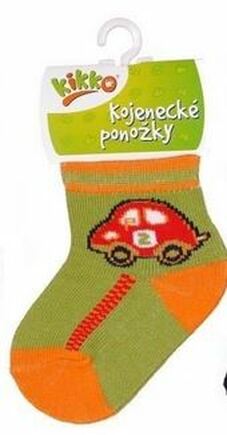 Ponožky KIKKO Classic Autíčko na zelené 0-6m