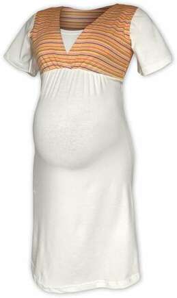 Pruhovaná těhotenská/kojící noční košile, SMETANOVÁ+oranžový proužek, Jožánek