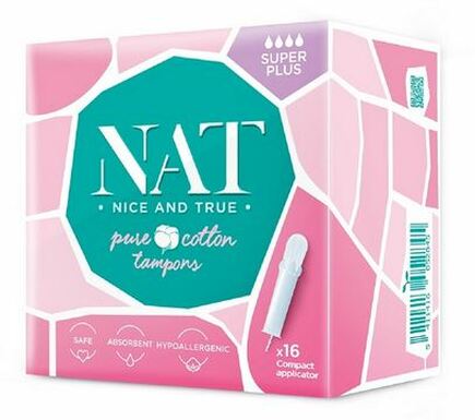 Tampony NAT nice & true z organické bavlny s aplikátorem - super plus (16ks)