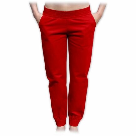 Volné těhotenské denimové kalhoty červené, Jožánek