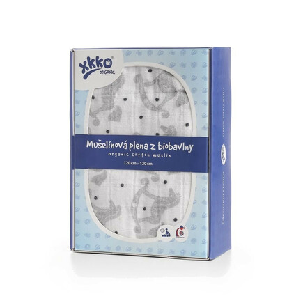 Biobavlněná plena XKKO Organic 120x120cm Rocking Horses Silver