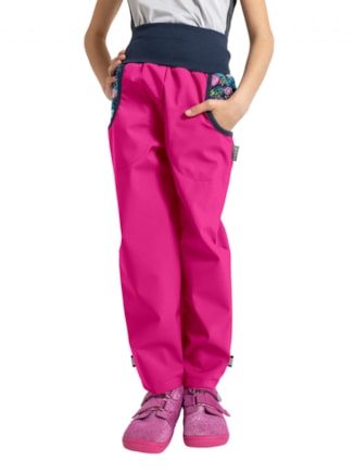 Unuo Dětské softshellové kalhoty s fleecem Fuchsiové, Květinky