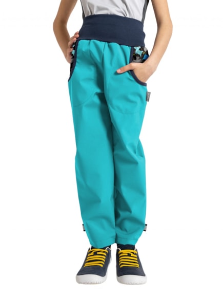 Unuo Dětské softshellové kalhoty s fleecem Smaragdové, Pejsci