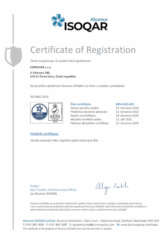 Certifikát ISO 9001 - 2022CZ