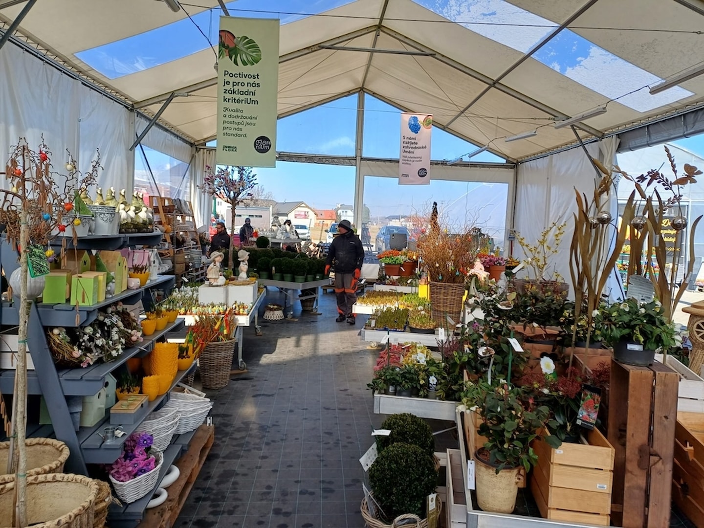 Selling flowers in a tent