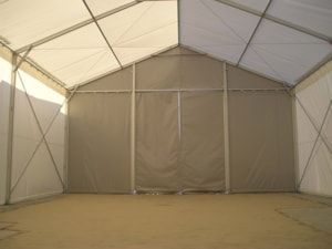 Hall interior with a fabric partition – closed front wall to separate the area