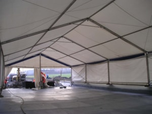Interior of temporary roofing – large work area with an open side