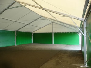 Fabric tent hall interior – green sidewalls and open sales space