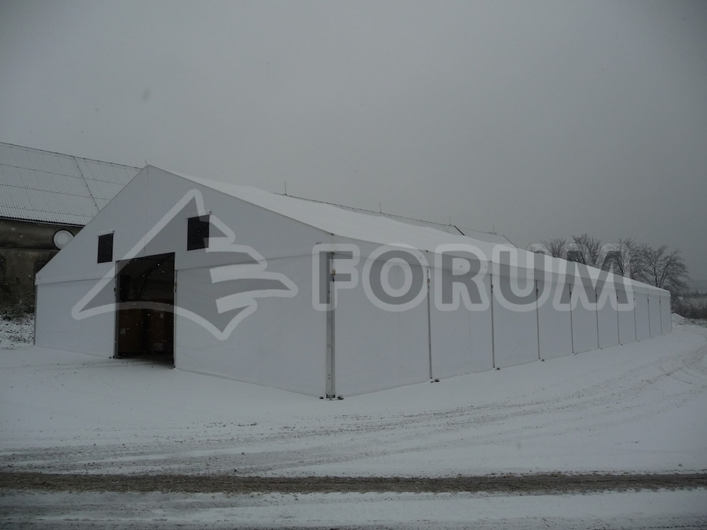 Textile hall on a sloping surface