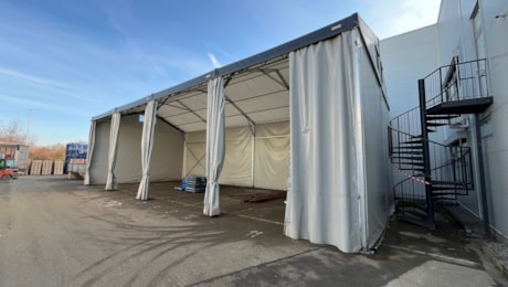 Tent hall 9 × 20 m, eaves 5.6 m