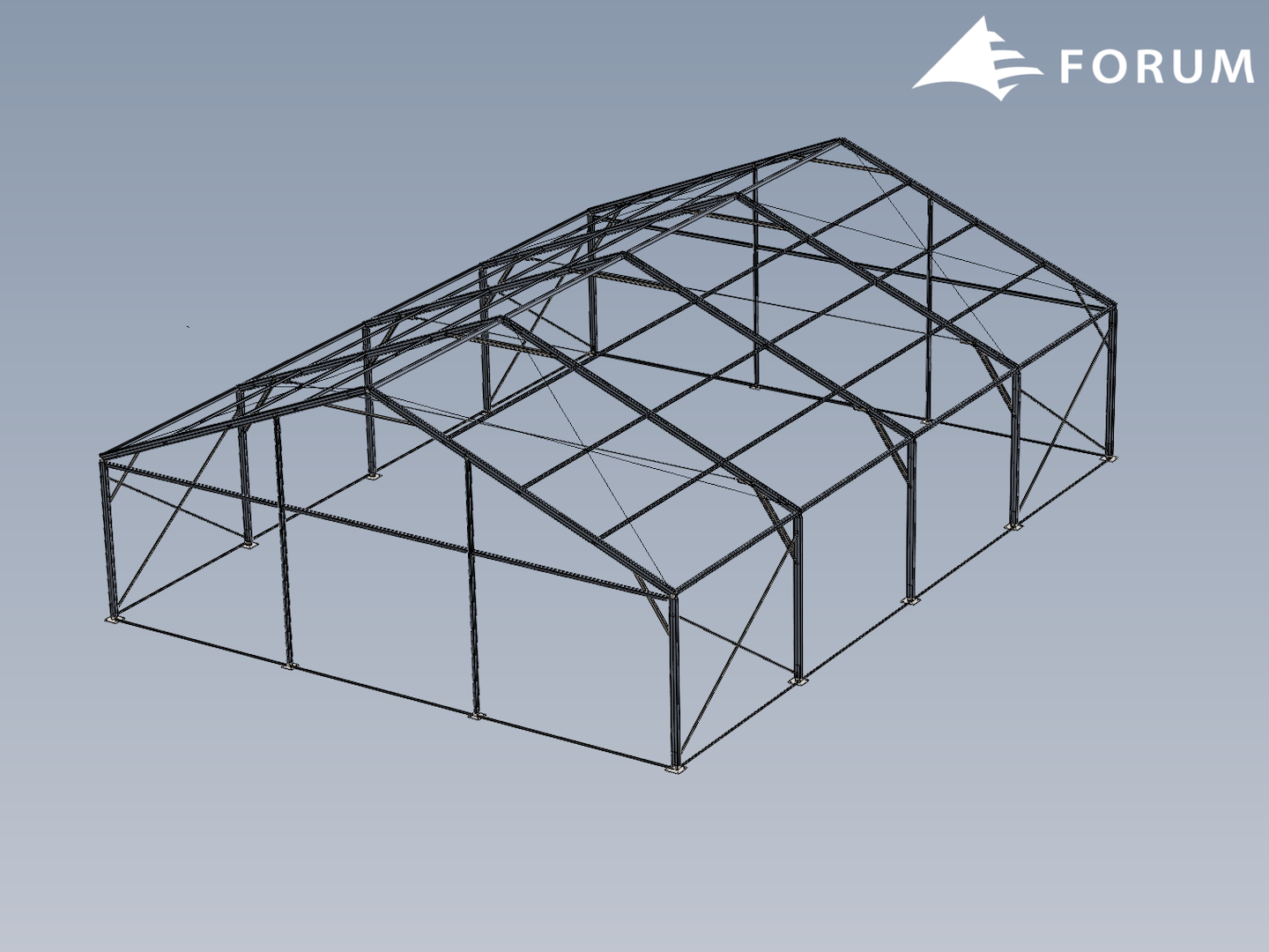 Stanová hala 15 × 20 m, okap 3,5 m