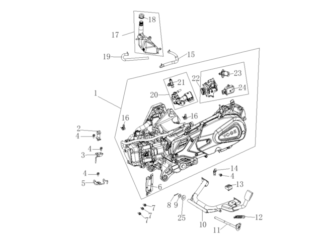 Motor kompletný a hlavný stojan