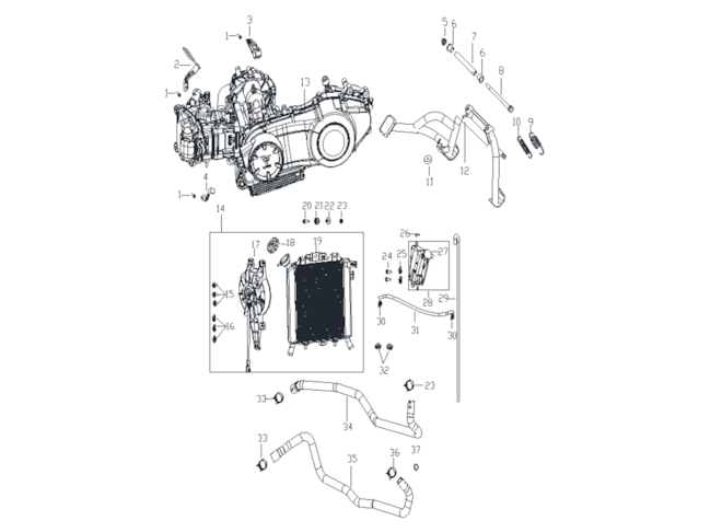 Motor, chlazení a hlavní stojan