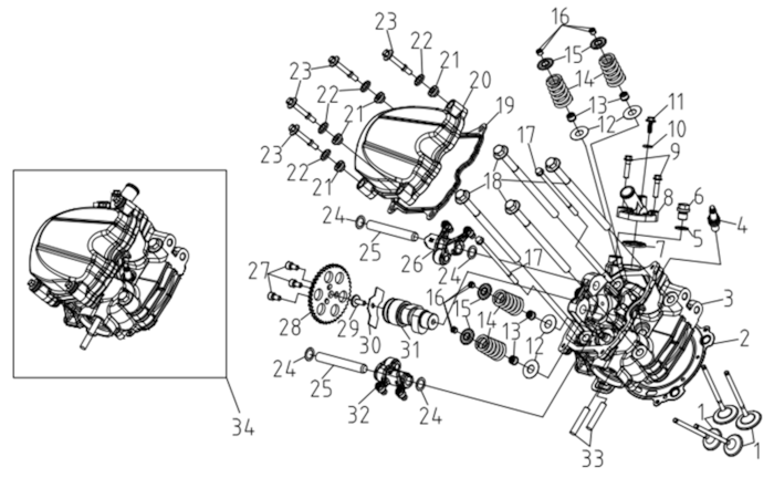 Hlava válce motoru, přední