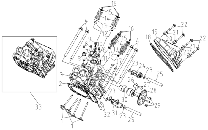 Hlava válce motoru, zadní
