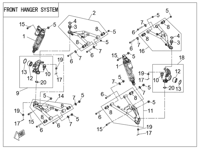 Systém předního zavěšení, tlumiče