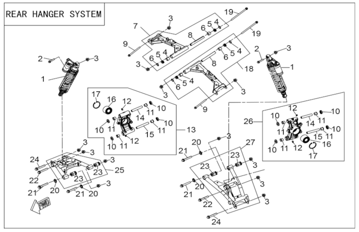 Systém zadního zavěšení, tlumiče