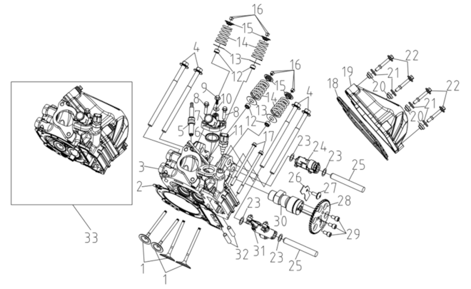 Hlava válce motoru, zadní