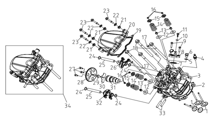 Predná zostava hlavy valca
