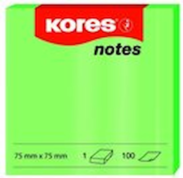 Bloček samolepící Kores 75 x 75mm 100 lístků, neon zelený