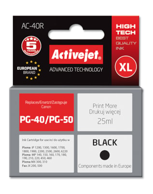 Cartridge Canon PG-40 black  (25ml) ActiveJet AC-40R - DOPRODEJ