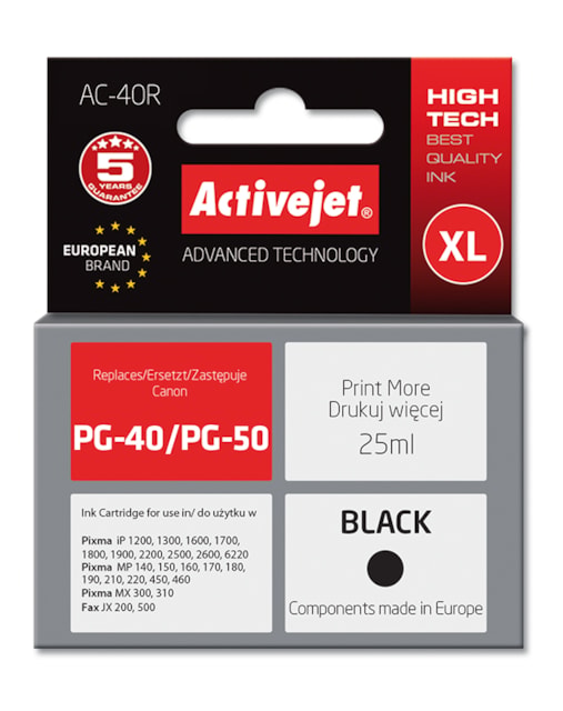 Cartridge Canon PG-40 black  (25ml) ActiveJet AC-40R - DOPRODEJ