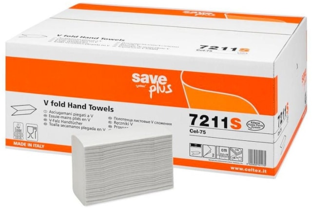 Ručník papírový Celtex SavePlus, sklad V, 22x18cm, 2vrstvé, celulóza, 3150ks