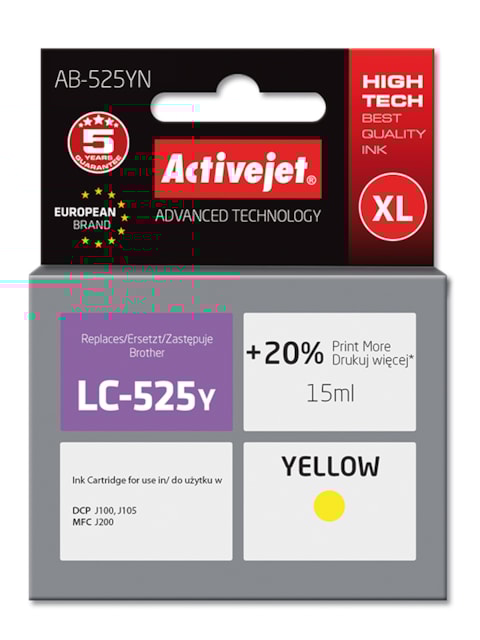 Cartridge Brother LC-525Y yellow (15 ml) ActiveJet AB-525YN
