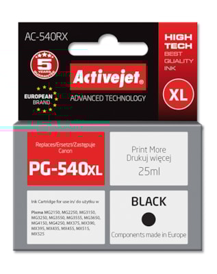 Cartridge Canon PG-540XL black (25ml) ActiveJet AC-540RX/NX