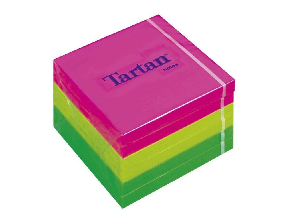 Bloček samolepící   76x 76mm, 6x100 rainbow NEON lístků, 3M-Tartan