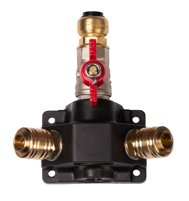 Rozdělovací krabice se 2 rychlospojkami a kulovým ventilem o 22 mm