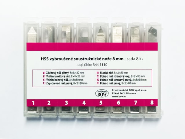 HSS vybroušené soustružnické nože 8 mm - sada 8 ks