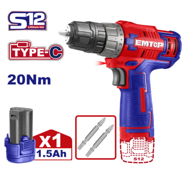 Aku vrtací šroubovák 12V 20Nm 1x1.5Ah