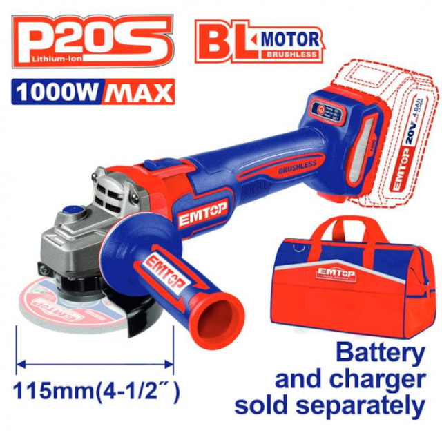 Aku úhlová bruska 20V 115 mm (1000W) solo