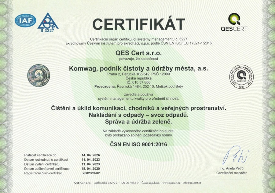 ISO certifikát 9001.2016 CZ
