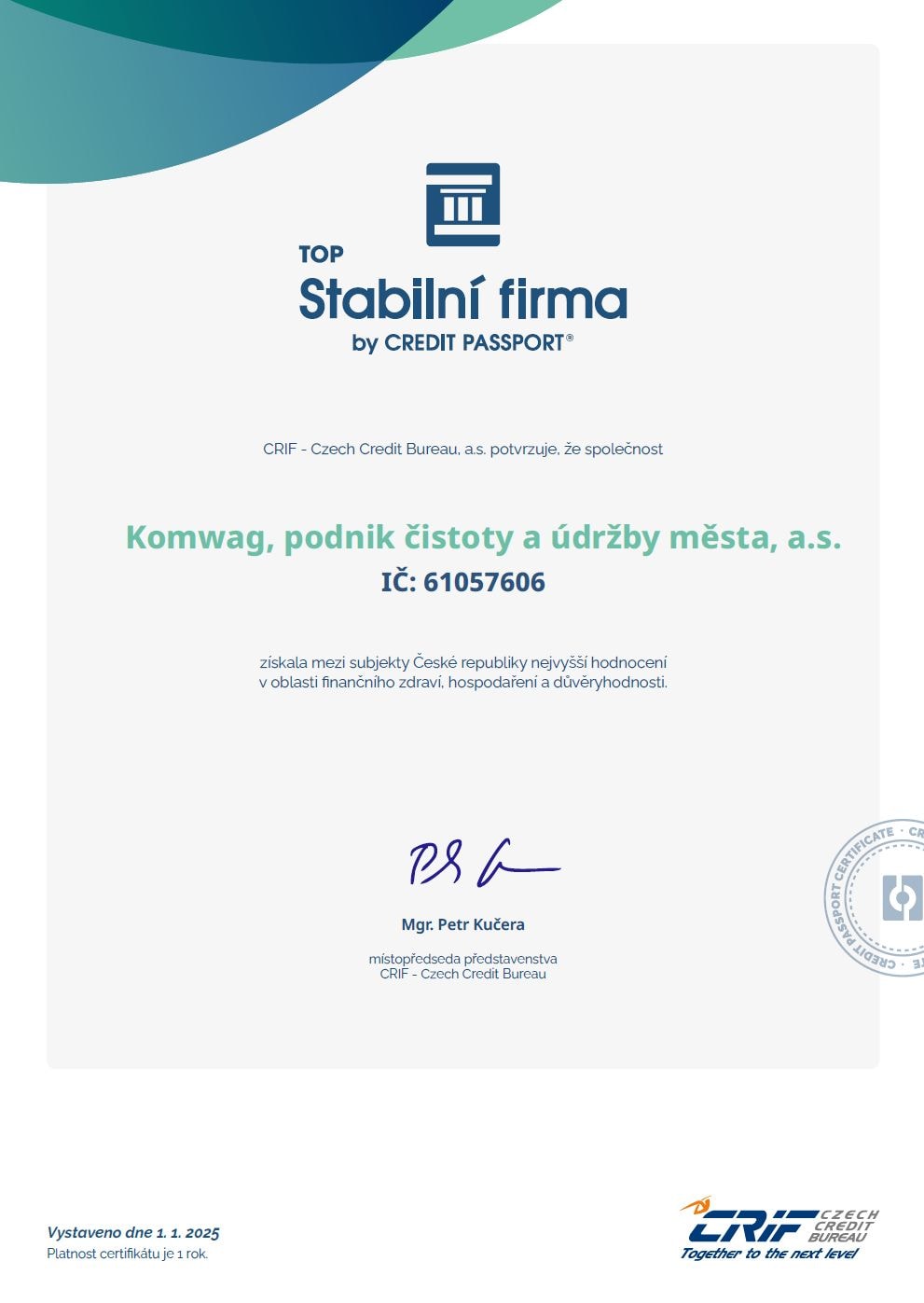 TOP Stabilní firma certifikát