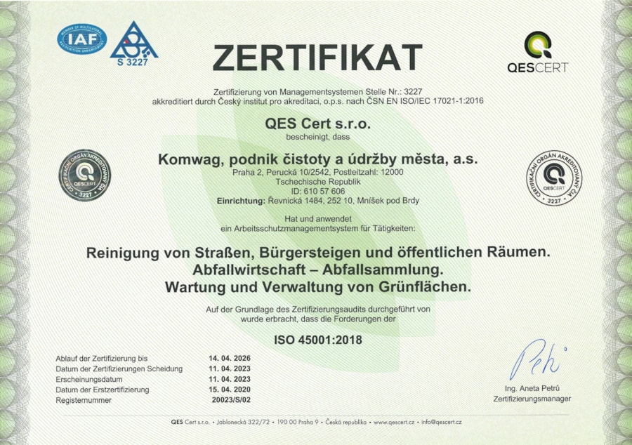Arbeitsschutzsystem ČSN ISO 45001:2018