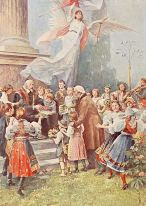 Pohlednice "Komenský učitel národů" z roku 1928, autor Emanuel Boháč.