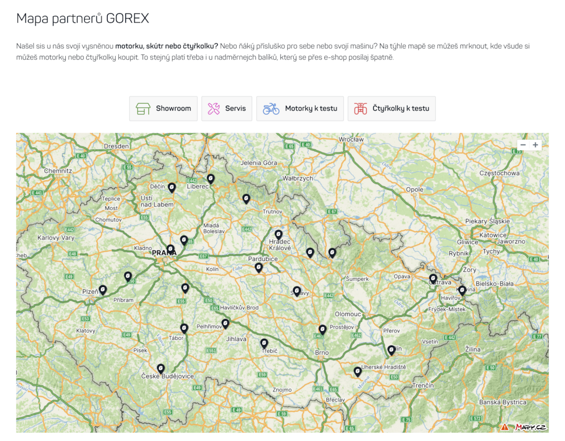 gorex mapa prodejců