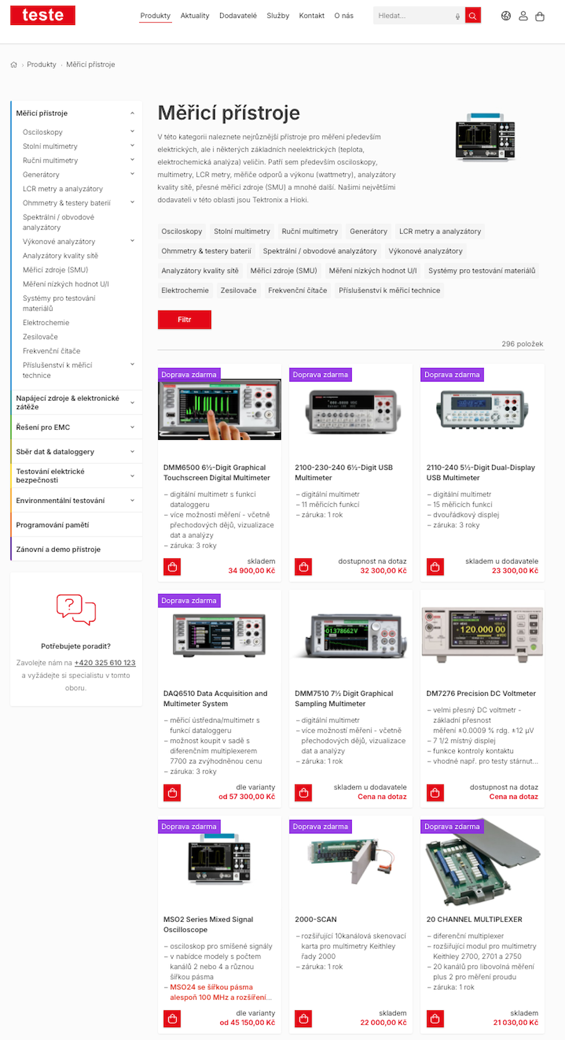 teste přehled produktů