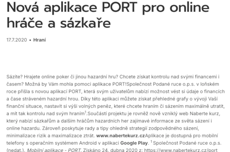 Národní linka pro odvykání: Nová aplikace PORT pro online hráče a sázkaře