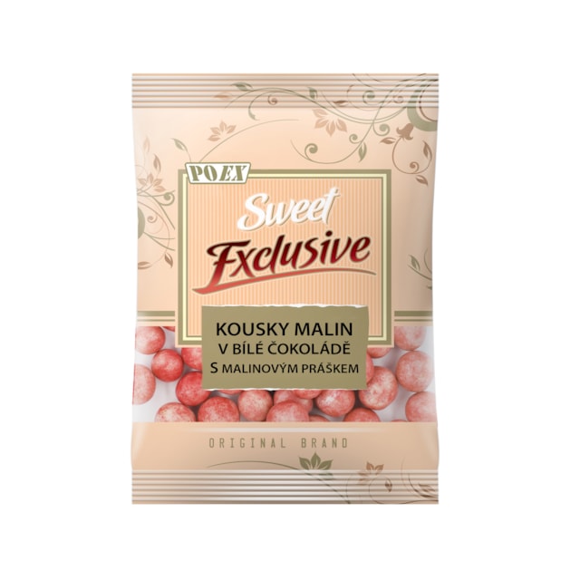 Kousky malin v bílé čokoládě s malinovým práškem, 80 g
