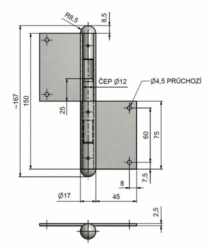 Výkres (zobrazen závěs pravý)