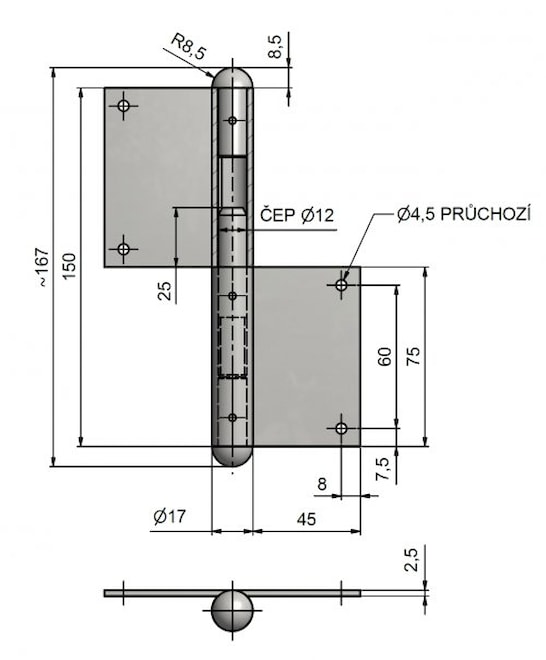 Výkres (zobrazen závěs pravý)
