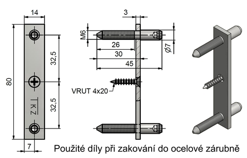 Výkres (použité díly pro zakování do ocelové zárubně)