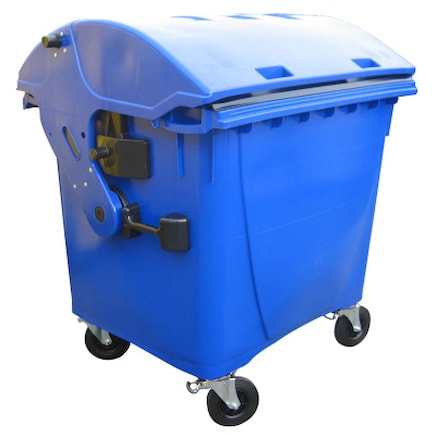 Plastový kontejner s kulatým víkem 1100 l - modrý s vhozem