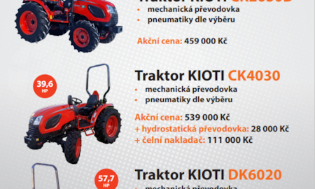 Akční nabídka traktorů Kioti bez kabiny