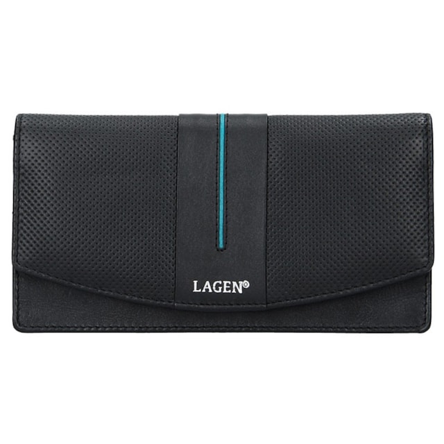 Dámská peněženka LAGEN kožená 4153 černá/modrá BLK/PETROL